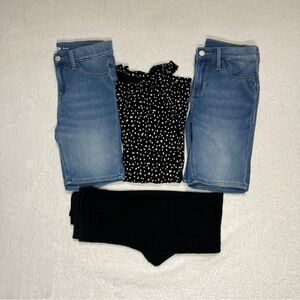 OLD NAVY Girls Bundle 1 Romper, 2 Denim Shorts, 1 Leggings Black/Denim Size 14